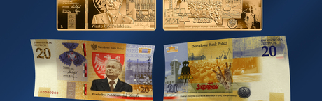 „Lech Kaczyński. Warto być Polakiem" - banknot i złota moneta NBP