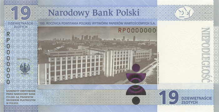 Banknot kolekcjonerski NBP o nominale... 19 zł